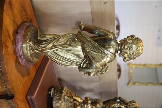A pair of ormolu figures of putti holding flowers and a sickle, height 20.5in. diameter of bases 8in.